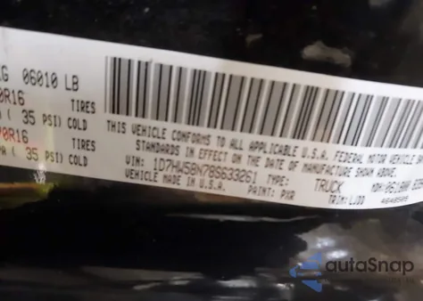 2008 Dodge Dakota Laramie from USA, damaged, VIN 1D7HW58N78S633261